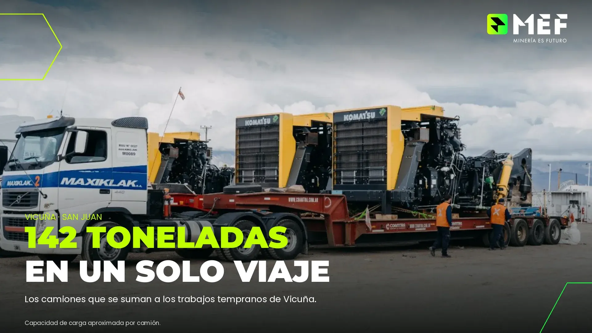 Camión transportando elementos de trabajo pesados